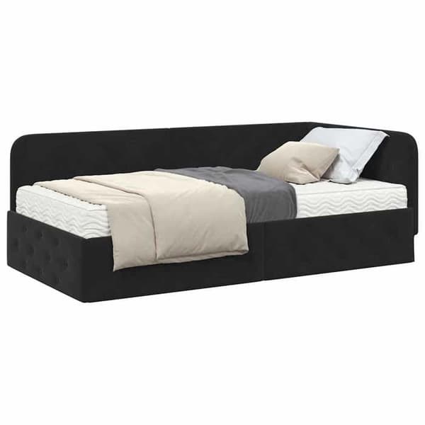 Maison Exclusive - Svart hörnsängram 90 x 190 cm Sammet