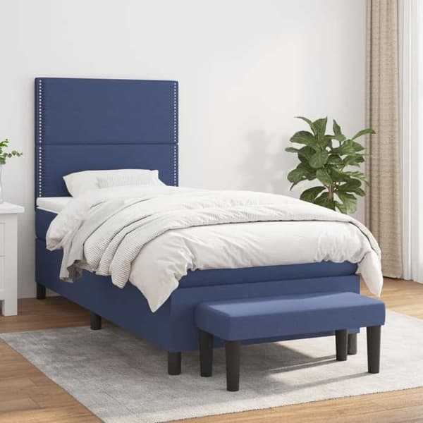 Maison Exclusive - Seng med lameller og madras Blå 100x200 cm Stof