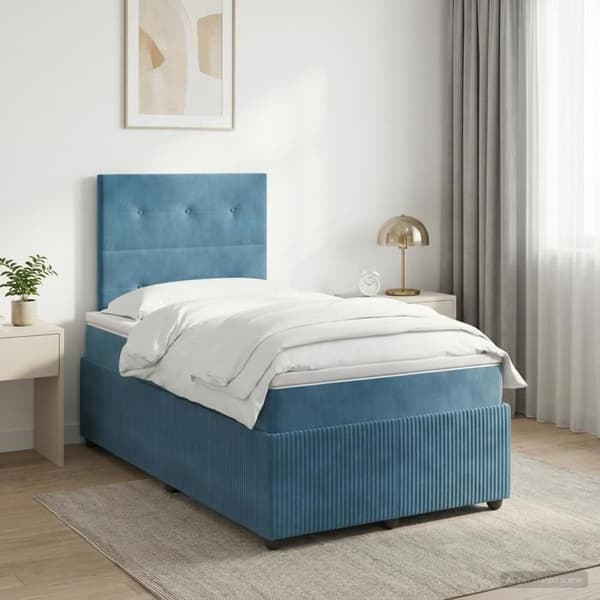 Maison Exclusive - Boxspring seng med madras Blå 120 x 190 cm Velour Blå