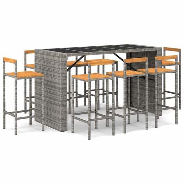 Havemøbel sæt - EKSKLUSIVT HUS - 7 dele - Grå - Holdbart syntetisk rattan - Træ ryg & glas bordplade grå