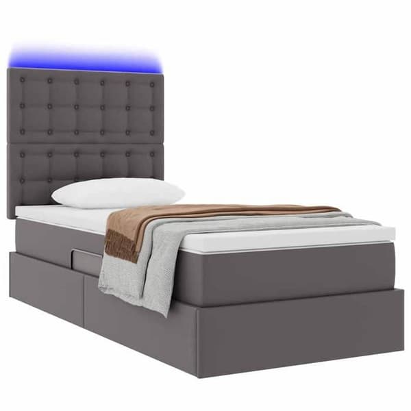 Sängram med madrass - EXKLUSIV HEM - 100 x 200 cm - Grå konstläder - LED RGB USB - Hydraulisk förvaring Grå