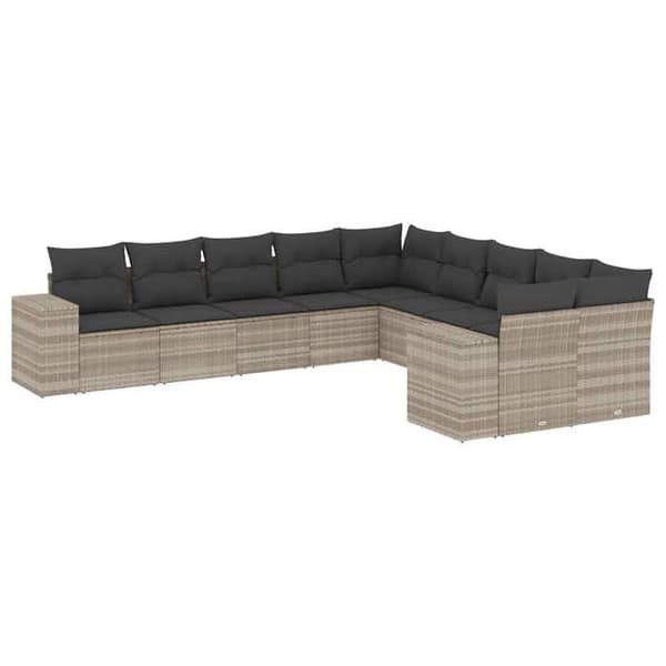 Maison Exclusive - Trädgårdsmöbler med kuddar 10 delar ljusgrå flätad resin
