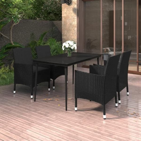 Maison Exclusive - Trädgårds matsalsset med kuddar 5 delar Flätad resin Glas