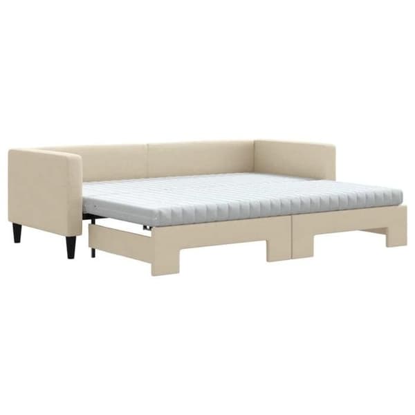 Maison Exclusive - Senge med udtræk og creme madras 80x200 cm stof