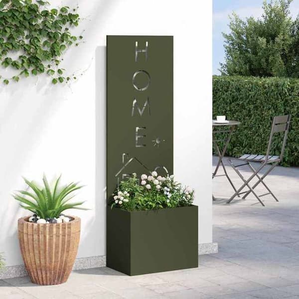 Havemur - EKSKLUSIV HUS - 50 x 32 x 150 cm - Robust stål - Mat finish - Udviklende rusteffekt Olivgrön