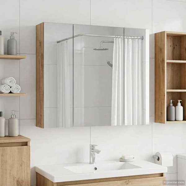 Maison Exclusive - Badeværelsesspejlskab i egetræ 80 x 14.5 x 70 cm
