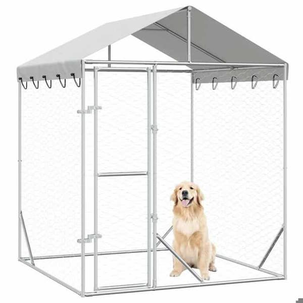 Exklusivt hus - Utomhus hundbur med silvertak 2x2x2,5 m Silver