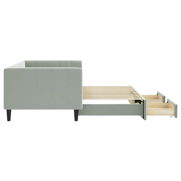 Seng til dagbrug - EKSKLUSIVT HUS - Standardmodel - Utrækkelig seng - 2 rullende skuffer - Grå velour 90x190 cm ljusgrått