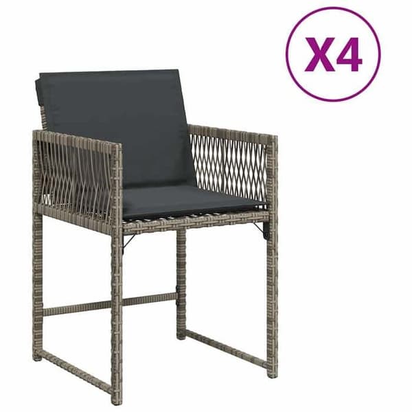 Maison Exclusive - Trädgårdsstolar med kuddar, set om 4, grå flätad resin Grå