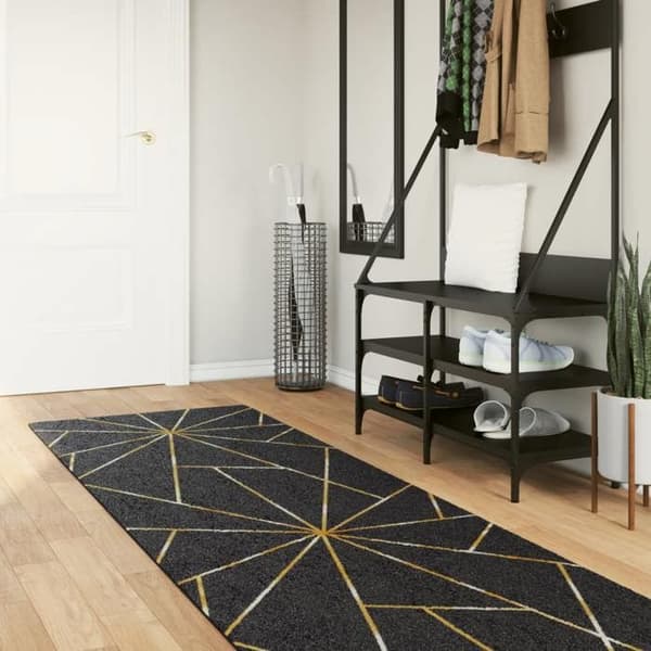 Tæppe - Eksklusivt Hus - Sort og guld - 80 x 300 cm - Vaskbart velour svart och guld