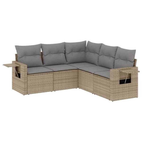 Maison Exclusive - Trädgårdsmöbler med kuddar 5 delar beige flätad resin