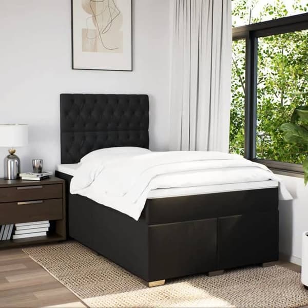 Maison Exclusive - Seng med lameller og madras Sort 120x200 cm Stof