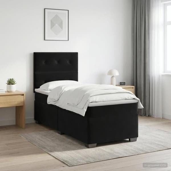 Maison Exclusive - Boxspring säng med madrass Svart 90 x 190 cm Sammet