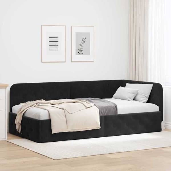 Maison Exclusive - Sort hjørneseng 90 x 190 cm i velour