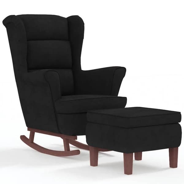 Maison Exclusive - Lænestol med vipper og ører i sort velour og massivt træ