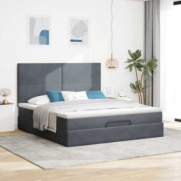 Maison Exclusive - Ottoman sengestel med mørkegrå madras 200x200 cm velour Mörkgrå