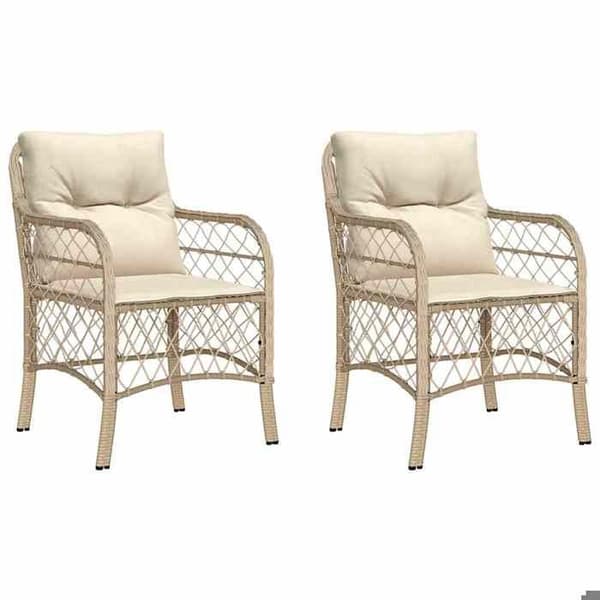 Maison Exclusive - Trädgårdsstolar med kuddar, set om 2, beige flätad resin