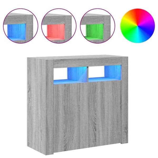 Buffet - EKSKLUSIVT HUS - 80x35x75 cm - RGB LED-lys - Sonoma grå - Ingeniørtræ Sonoma grå