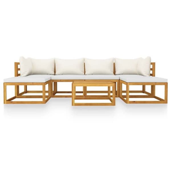 Maison Exclusive - Trädgårdsmöbler 7 delar med kuddar Creme Solid akaciaträ