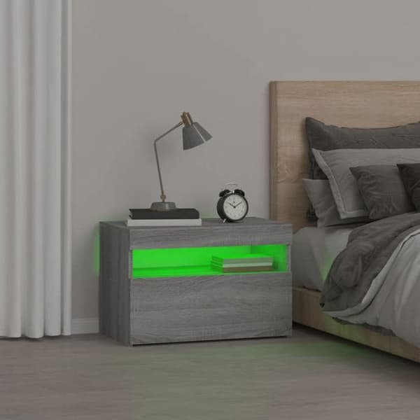 Maison Exclusive - Natsbord med LED-lys Sonoma grå 60x35x40 cm sonoma grå