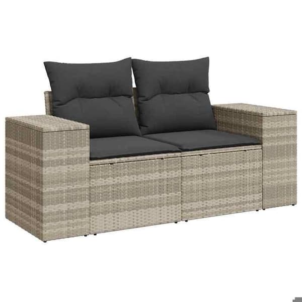 Maison Exclusive - Trädgårdsmöbler 9 delar med ljusgrå kuddar i flätad resin