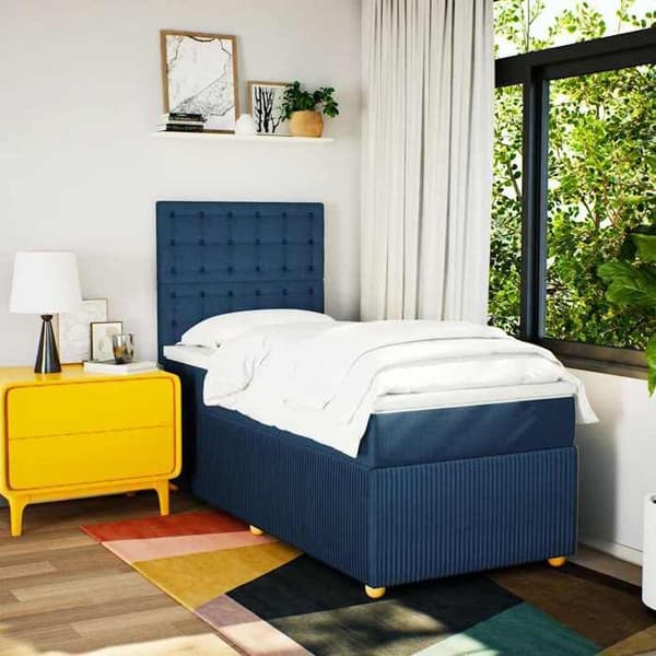 Maison Exclusive - Sengestel med springmadras Blå 90x200 cm Stof