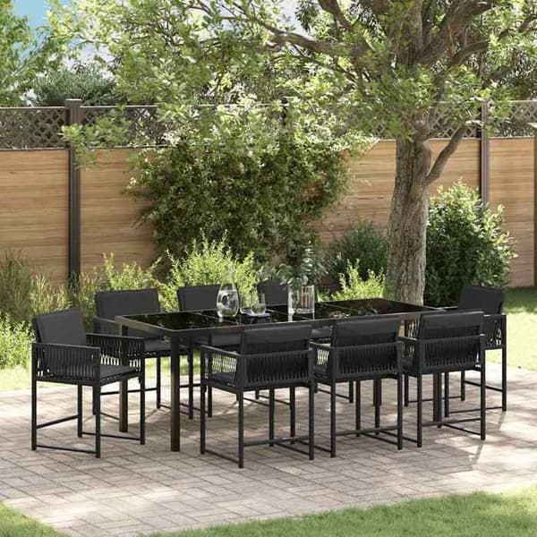 Maison Exclusive - 9 pc have spisebordssæt i sort polyrotin Svart