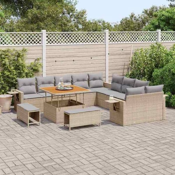 Maison Exclusive - 13 osan beige polyrottinkinen puutarhakalustesetti beige