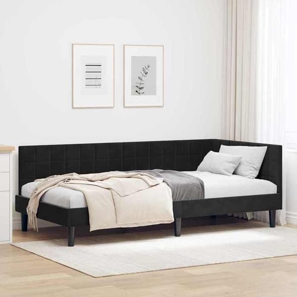 Maison Exclusive - Svart hörnsängram 90 cm x 190 cm Sammet