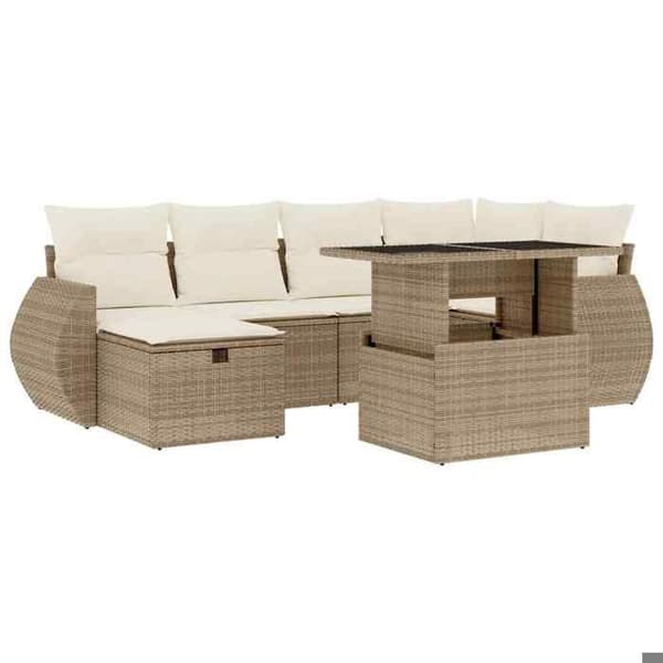 Maison Exclusive - Trädgårdsmöbler med kuddar 7 delar beige flätad resin beige
