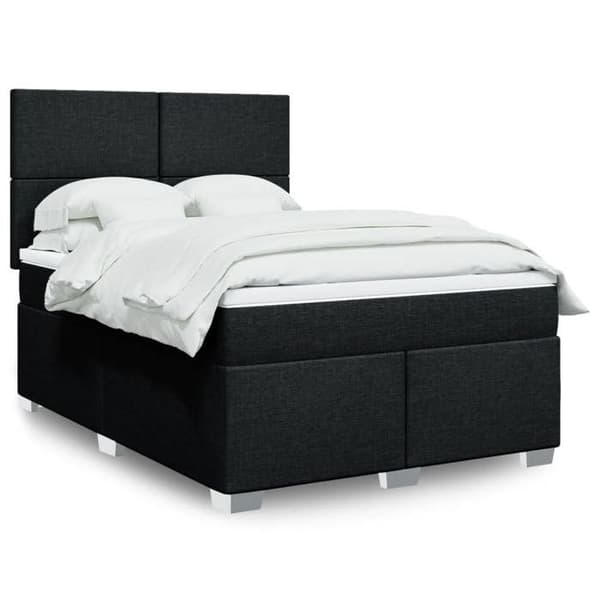 Maison Exclusive - Sengebund med lameller og madras Sort 140x190 cm Stof
