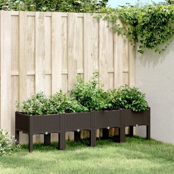 Jardiniär - EXKLUSIV HEM - Rattanutseende - 160x40x42 cm - Stötsäker polypropen - Brun brun