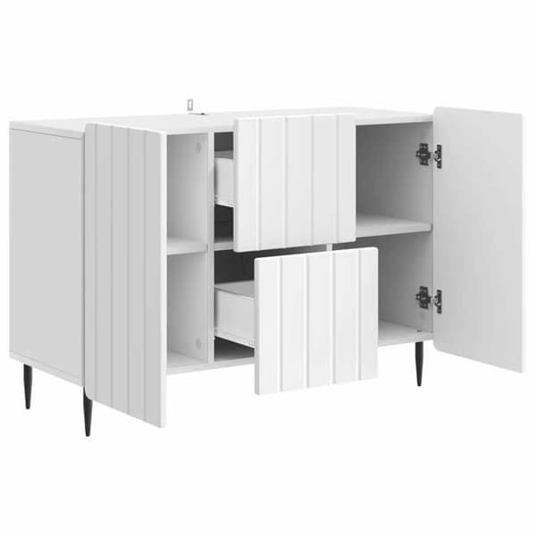 Buffet - EKSKLUSIVT HUS - 89 x 34,5 x 62 cm - Hvid glans - Ingeniørtræ - Sorte stålben Strålande vit