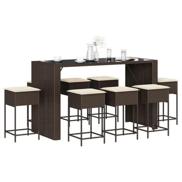 Maison Exclusive - 9-delt havebar sæt med brune puder i poly rattan