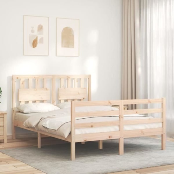 Sengebund - Massivtræ - 140x190 cm - 2 pladser - Let montering - Funktionel hovedgavl Brun