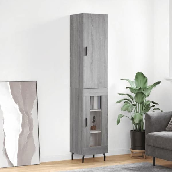 Maison Exclusive - Buffé hög Sonoma grå 34,5x34x180 cm Ingenjörsträ