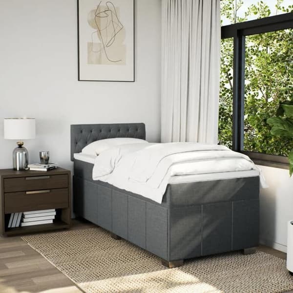 Maison Exclusive - Sengebund med lameller og madras Mørkegrå 90x190 cm Stof