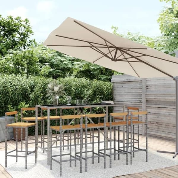 Maison Exclusive - Havebar sæt 11 dele grå poly rattan/masiv akacietræ