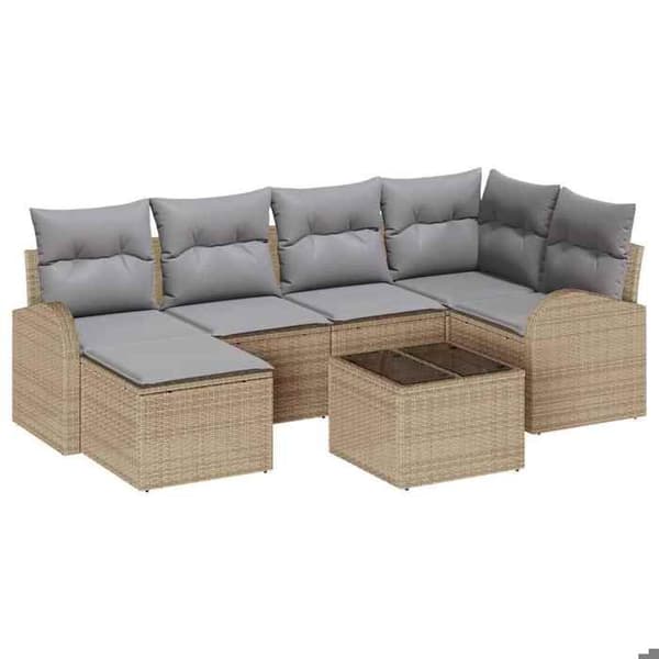 Maison Exclusive - 7 osan sohvasetti vaaleanbeige ja vaaleanharmaa polyrottinki