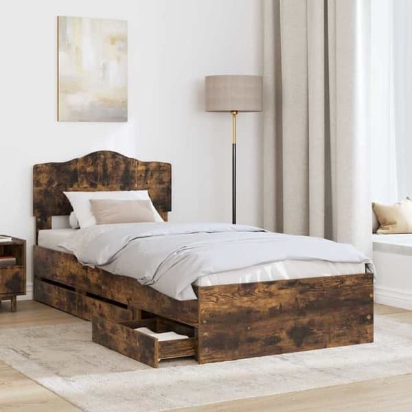 Maison Exclusive - Sängram med låda Rökt ek 90 x 200 cm Ingenjörsträ