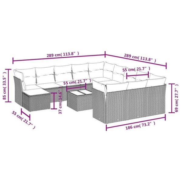 Maison Exclusive - Trädgårdsmöbler med kuddar 13 delar ljusgrå flätad resin