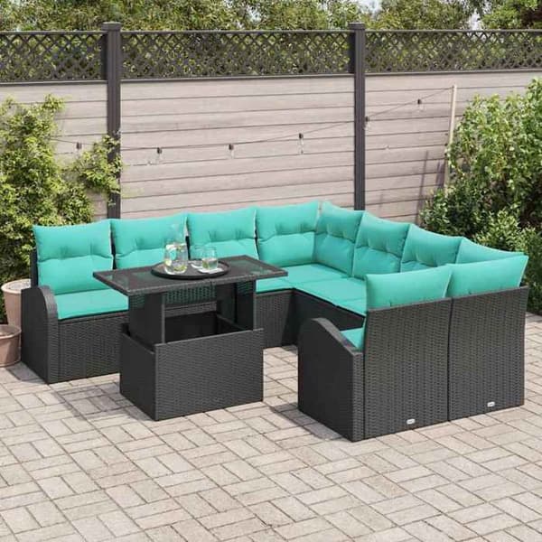 Maison Exclusive - 9-delars trädgårdsoff-set i svart poly-rattan
