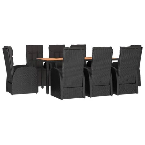 Maison Exclusive - Have spisebordssæt 9 dele Sort Poly rattan og akacietræ