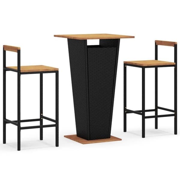 Maison Exclusive - Havebar sæt 3 dele sort poly rattan/massiv akacietræ