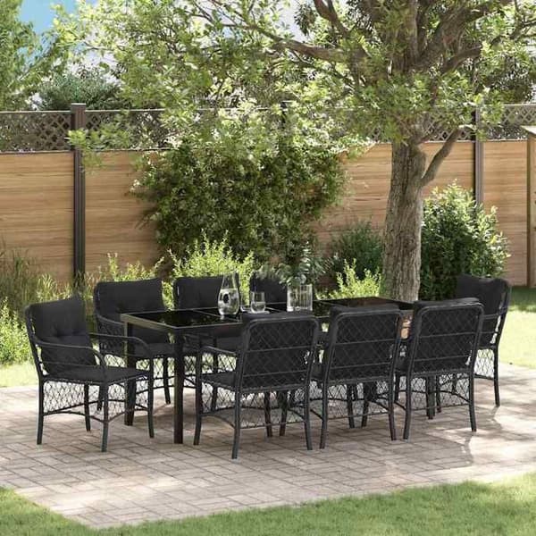 Maison Exclusive - 9 pc have spisebordssæt i sort polyrotin Svart