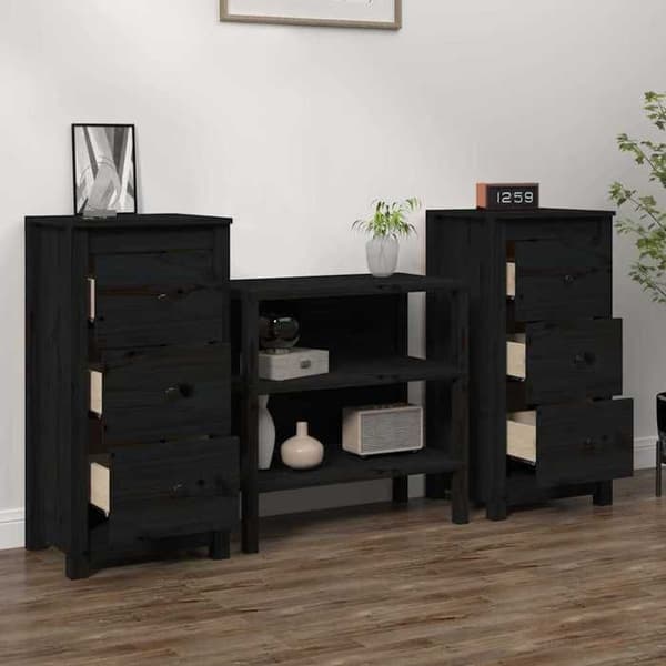 Maison Exclusive - Buffet 2 stk sort 40x35x80 cm massiv fyrretræ