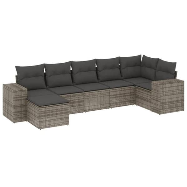 Maison Exclusive - Trädgårdsmöbler med kuddar 7 delar grå flätad resin