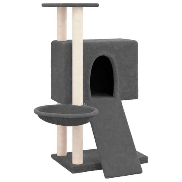 Kattträd - Exklusivt hus - Mörkgrå - 96 cm - Sisalstolpar mörkgrå