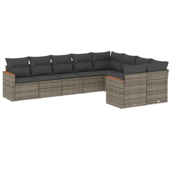 Maison Exclusive - Trädgårdsmöbler 9 delar med grå kuddar i flätad resin