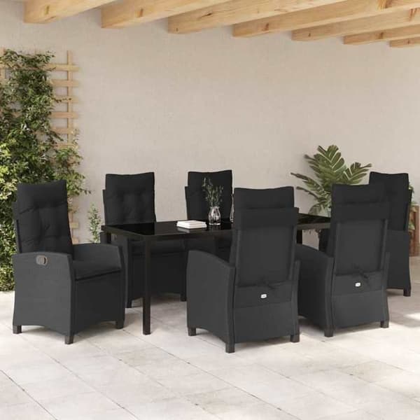 Maison Exclusive - 7 pc have spisebordssæt i sort polyrotin Svart